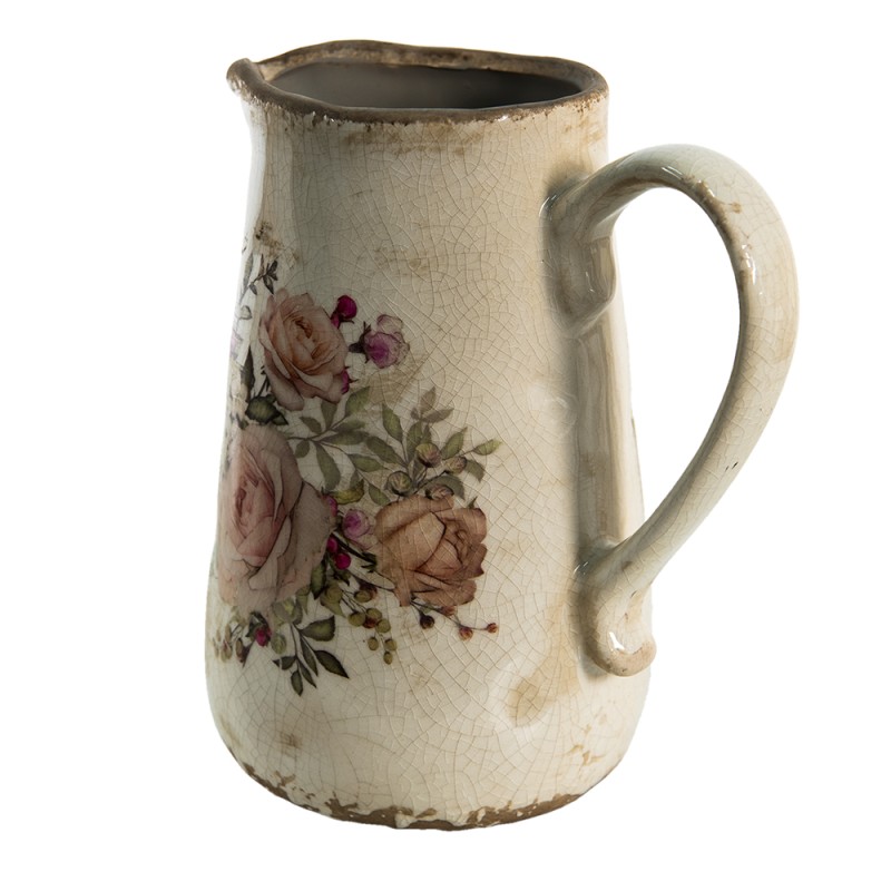 Clayre & Eef Decoratie Kan  1500 ml Roze Beige Keramiek Bloemen