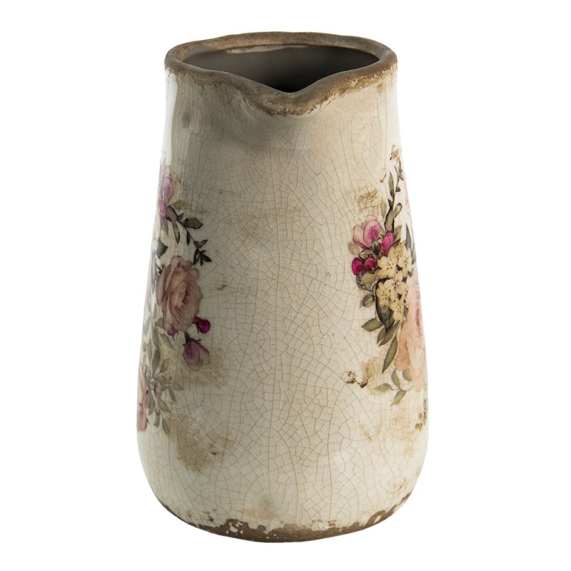 Clayre & Eef Decoratie Kan  1500 ml Roze Beige Keramiek Bloemen