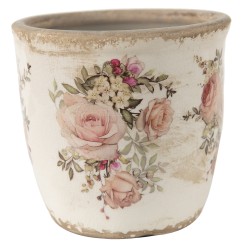 Clayre & Eef Bloempot  Ø 14x13 cm Roze Beige Keramiek Rond Bloemen