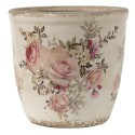 Clayre & Eef Fioriera Ø 11x10 cm Rosa Beige Ceramica Rotondo Fiori