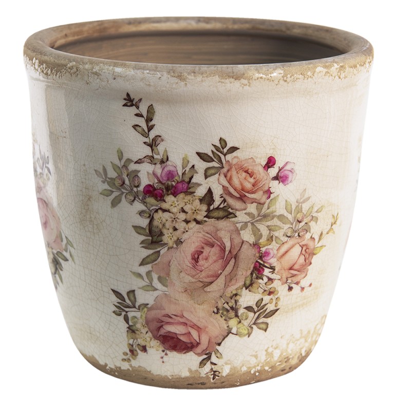 Clayre & Eef Planter Ø 16x15 cm Pink Beige Ceramic Round Flowers