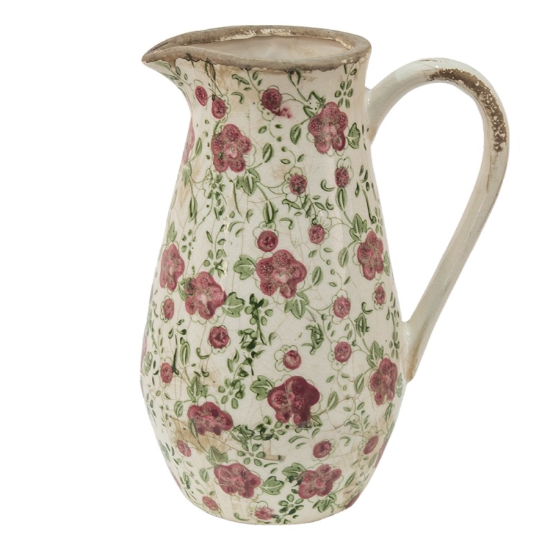 Clayre & Eef Pichet décoratif 20x14x25 cm Rose Beige Céramique Fleurs