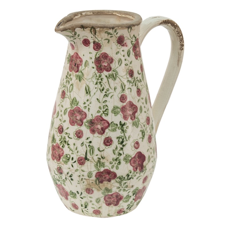 Clayre & Eef Pichet décoratif 20x14x25 cm Rose Beige Céramique Fleurs