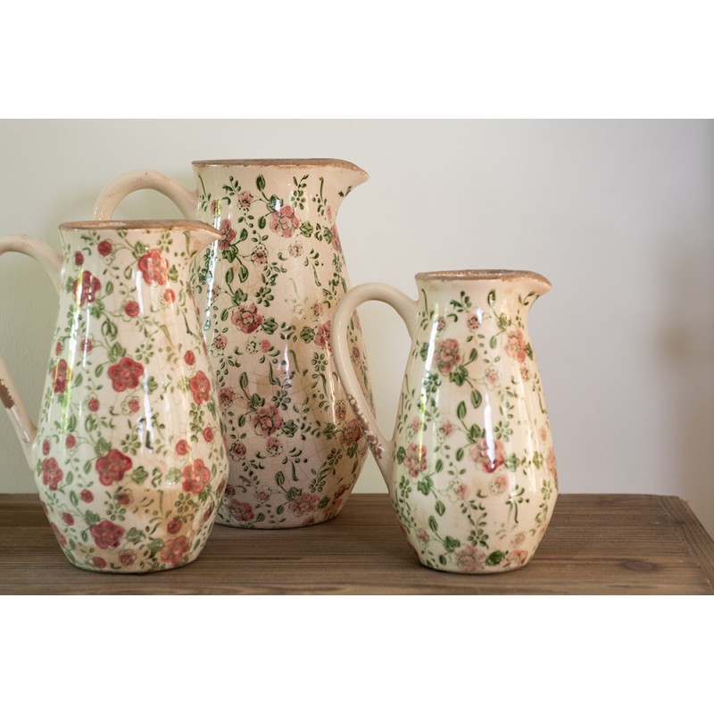 Clayre & Eef Pichet décoratif 20x14x25 cm Rose Beige Céramique Fleurs