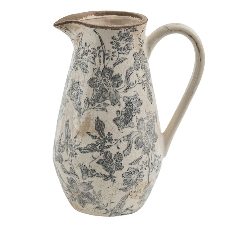 Clayre & Eef Dekorative Kanne 20x14x25 cm Grau Beige Keramik Blumen