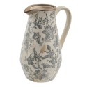 Clayre & Eef Dekorative Kanne 20x14x25 cm Grau Beige Keramik Blumen