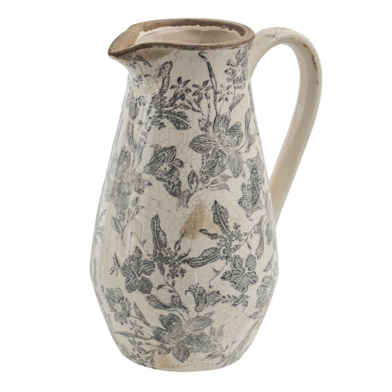 Clayre & Eef Dekorative Kanne 20x14x25 cm Grau Beige Keramik Blumen