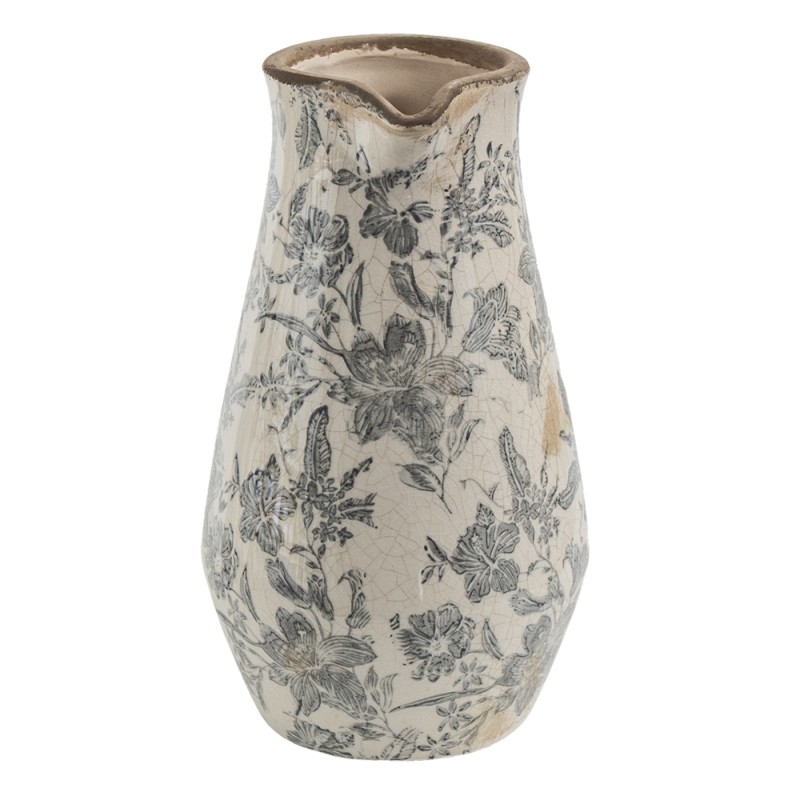 Clayre & Eef Dekorative Kanne 20x14x25 cm Grau Beige Keramik Blumen