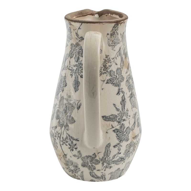 Clayre & Eef Dekorative Kanne 20x14x25 cm Grau Beige Keramik Blumen