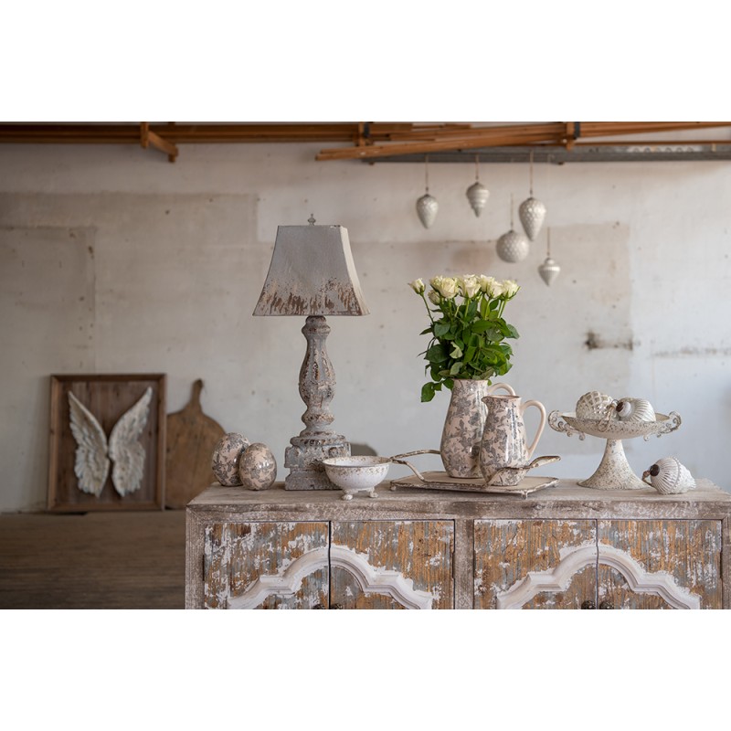 Clayre & Eef Dekorative Kanne 20x14x25 cm Grau Beige Keramik Blumen