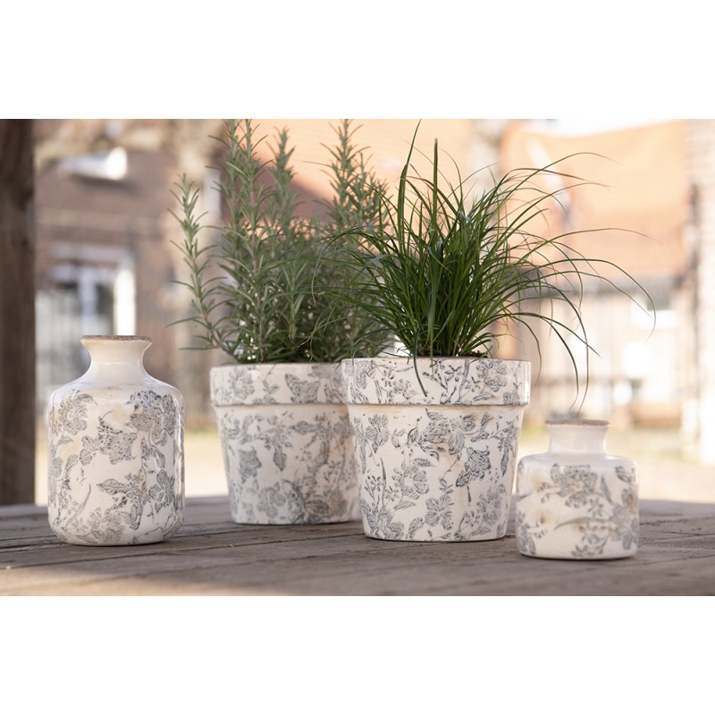 Clayre & Eef Bloempot  Ø 16x15 cm Grijs Beige Keramiek Bloemen