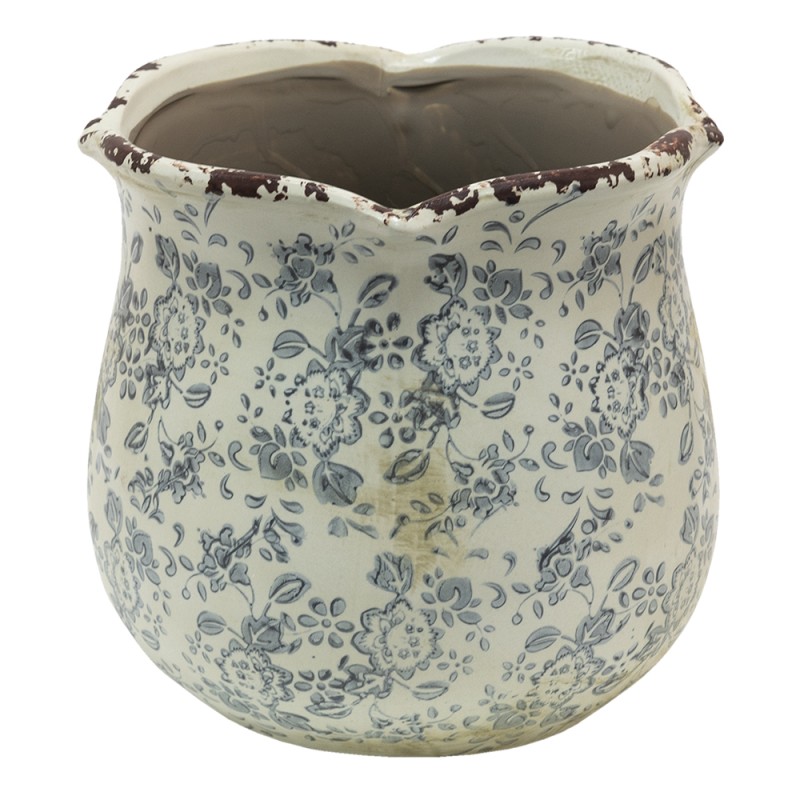 Clayre & Eef Bloempot  Ø 17x16 cm Grijs Beige Keramiek Bloemen
