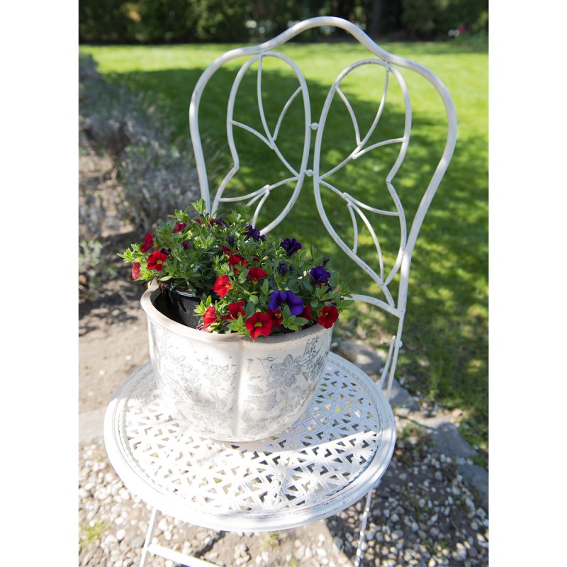 Clayre & Eef Bloempot  Ø 17x16 cm Grijs Beige Keramiek Bloemen