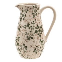Clayre & Eef Decoration can 20x14x25 cm Green Beige Ceramic Flowers