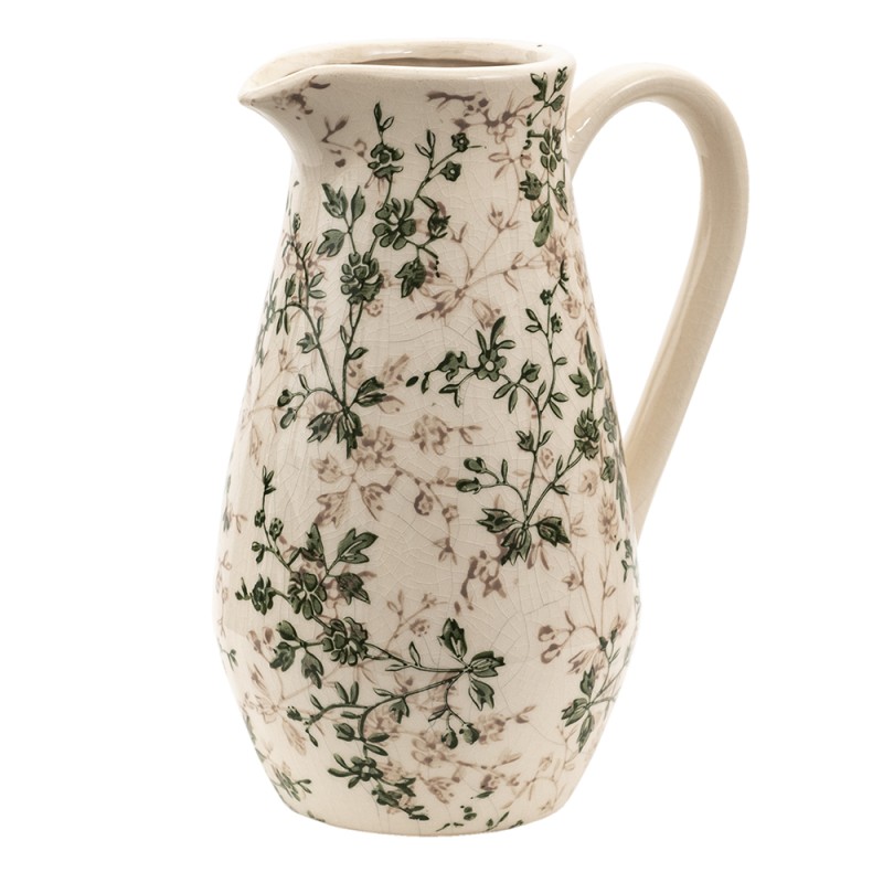 Clayre & Eef Decoration can 20x14x25 cm Green Beige Ceramic Flowers