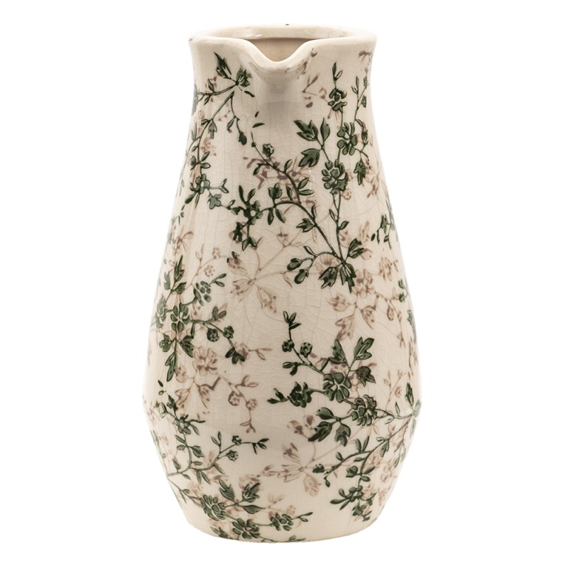 Clayre & Eef Decoration can 20x14x25 cm Green Beige Ceramic Flowers