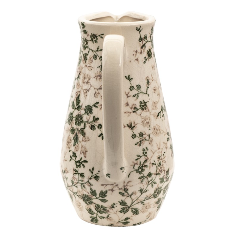 Clayre & Eef Decoration can 20x14x25 cm Green Beige Ceramic Flowers
