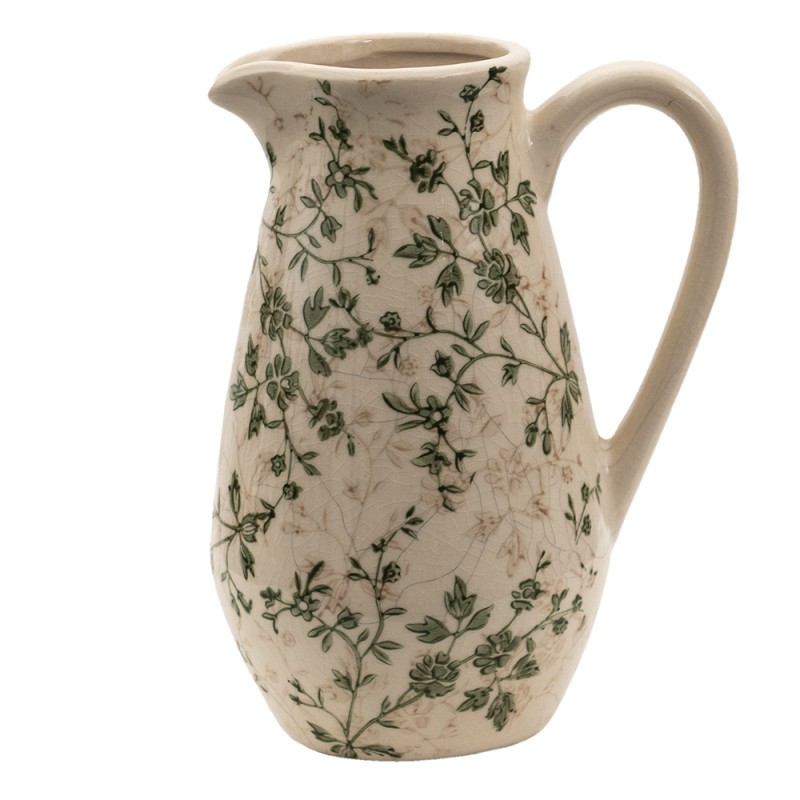 Clayre & Eef Pichet décoratif 16x12x22 cm Vert Beige Céramique Fleurs