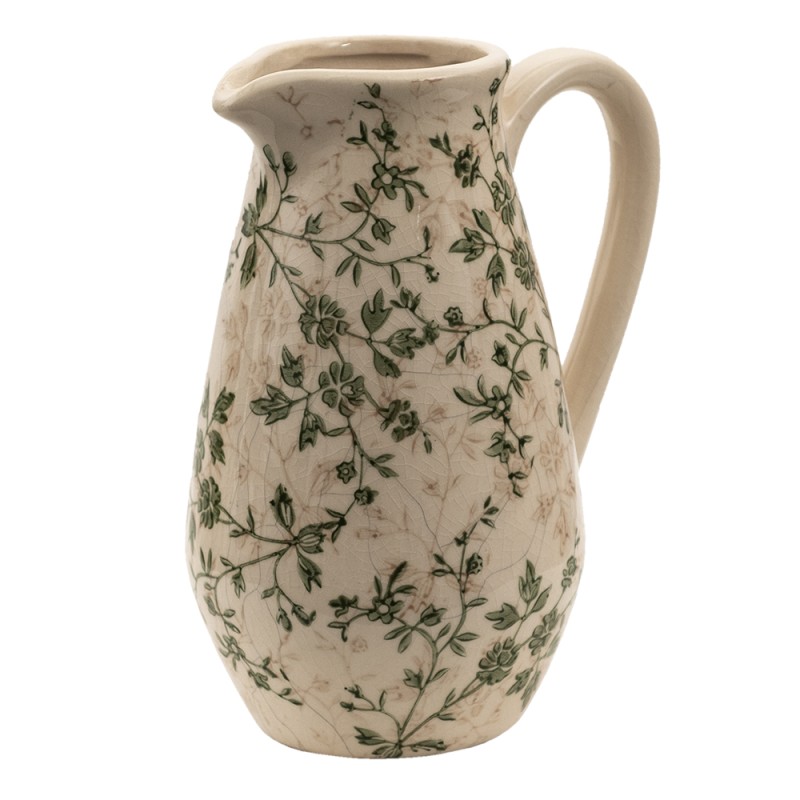 Clayre & Eef Pichet décoratif 16x12x22 cm Vert Beige Céramique Fleurs