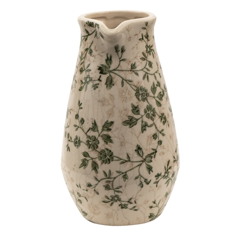 Clayre & Eef Pichet décoratif 16x12x22 cm Vert Beige Céramique Fleurs