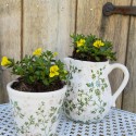 Clayre & Eef Decoration can 16x13x15 cm Green Beige Ceramic Flowers