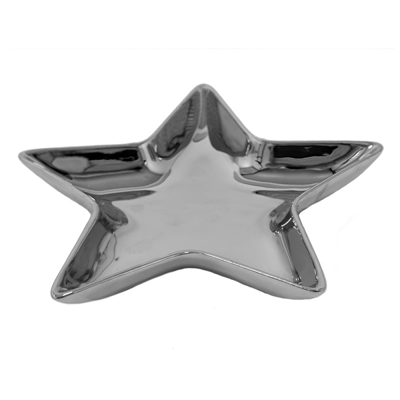 Clayre & Eef Dekoration Schale Stern 20x19 cm Silberfarbig Keramik