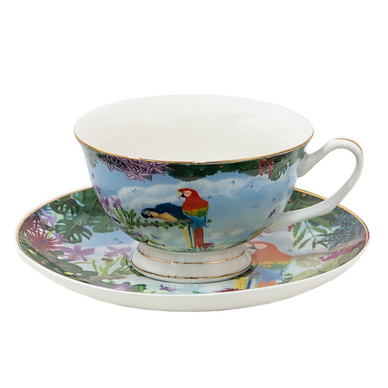 Clayre & Eef Tasse et soucoupe 200 ml Vert Porcelaine Perroquet