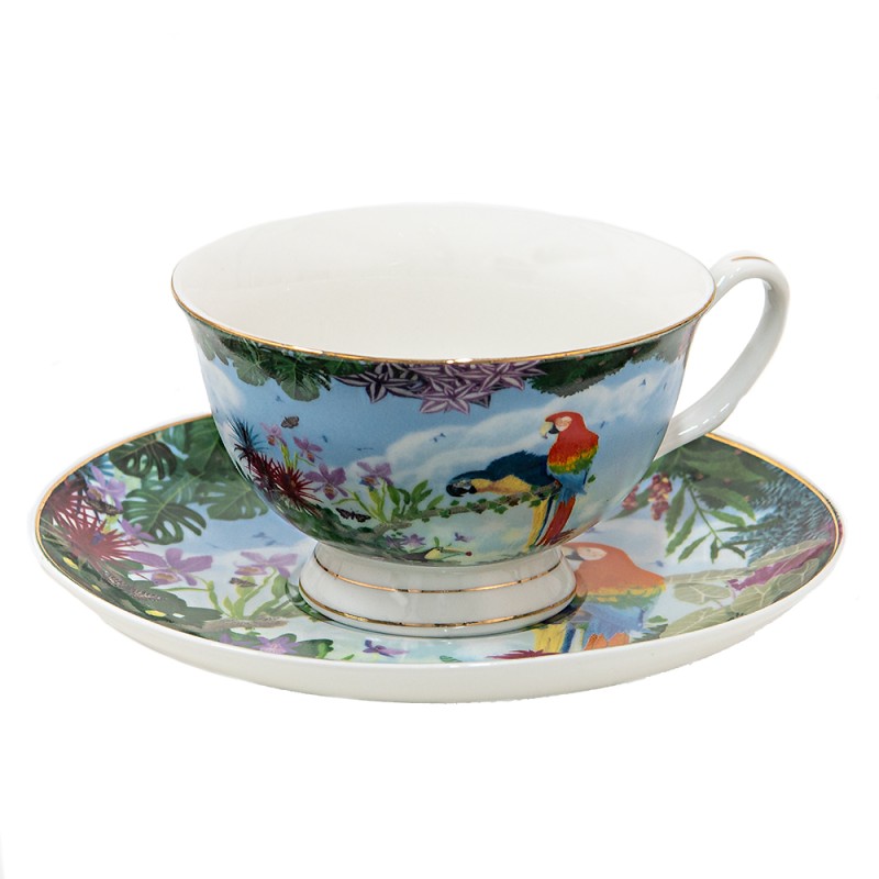 Clayre & Eef Tasse et soucoupe 200 ml Vert Porcelaine Perroquet