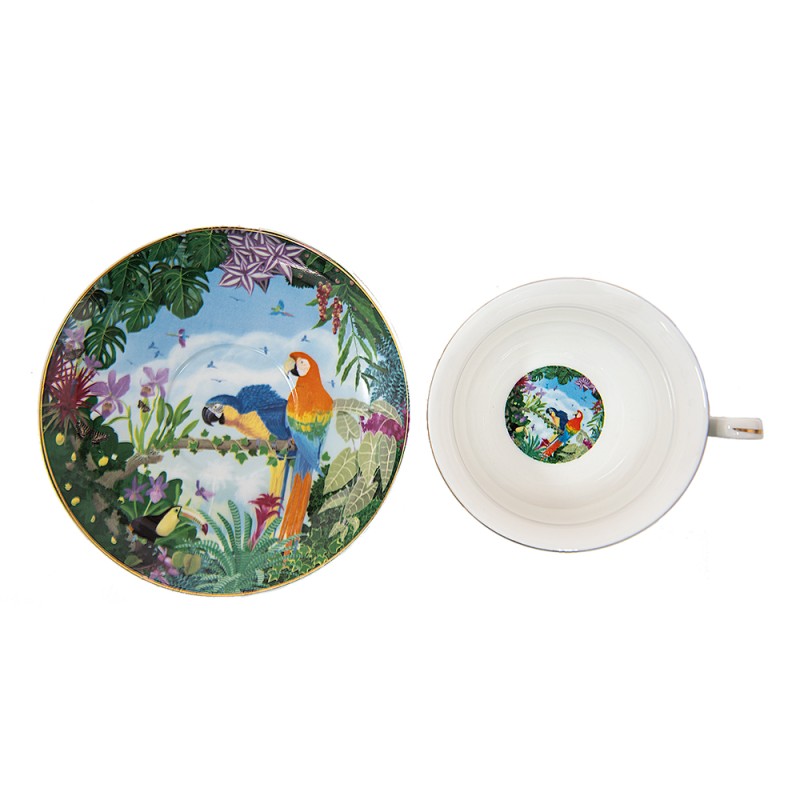 Clayre & Eef Tasse et soucoupe 200 ml Vert Porcelaine Perroquet