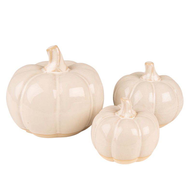 Clayre & Eef Decorazione Zucca Ø 9x8 cm Beige Marrone  Porcellana