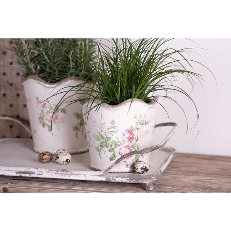 Clayre & Eef Fioriera Ø 16x14 cm Rosa Beige Ceramica Fiori
