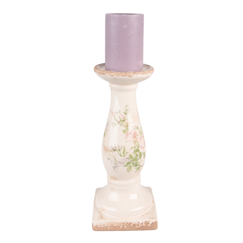Clayre & Eef Candelabro 30 cm Rosa Beige Ceramica Fiori