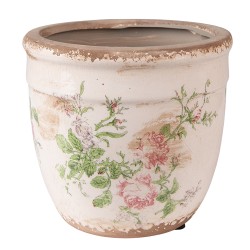Clayre & Eef Bloempot  Ø 15x14 cm Roze Beige Keramiek Bloemen