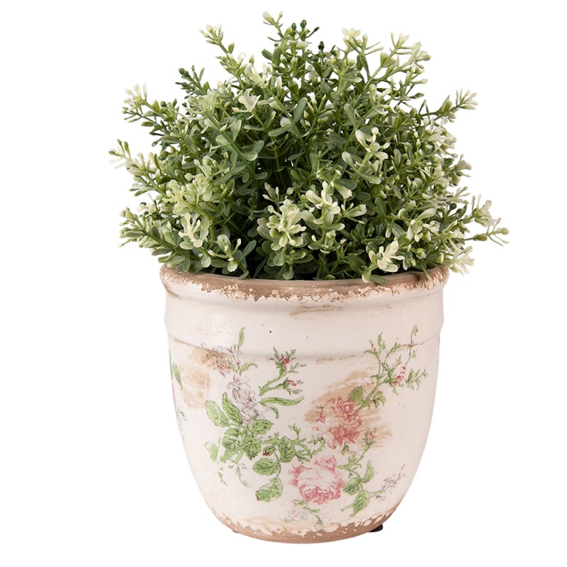 Clayre & Eef Planter Ø 15x14 cm Pink Beige Ceramic Flowers