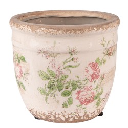Clayre & Eef Planter Ø 12x11 cm Pink Beige Ceramic Flowers