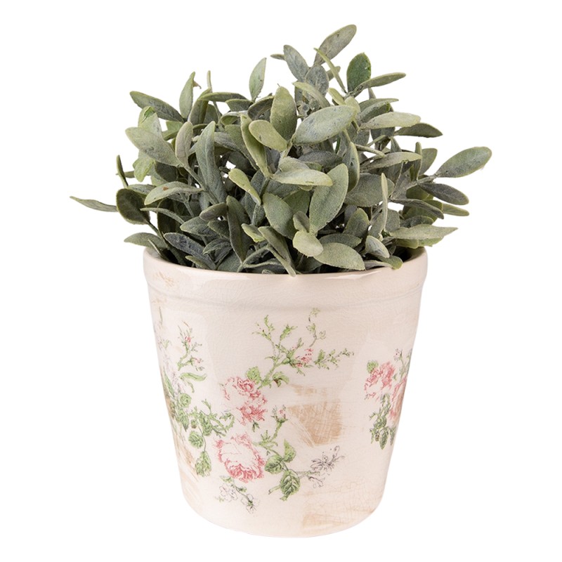 Clayre & Eef Planter Ø 17x16 cm Pink Beige Ceramic Flowers