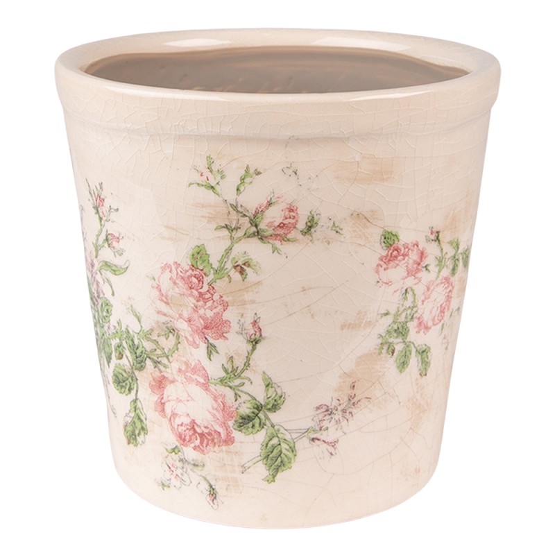 Clayre & Eef Blumentopf Ø 15x14 cm Rosa Beige Keramik Blumen