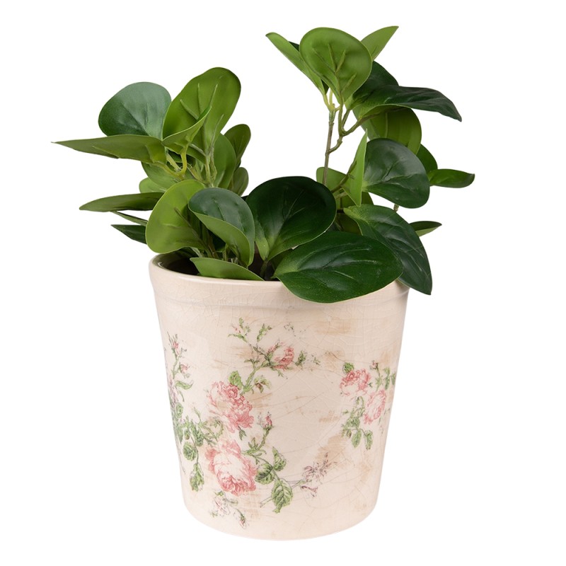 Clayre & Eef Blumentopf Ø 15x14 cm Rosa Beige Keramik Blumen