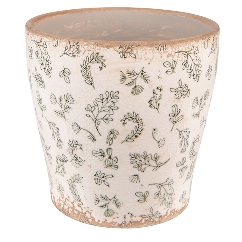 Clayre & Eef Planter Ø 17x16 cm Green Beige Ceramic Flowers