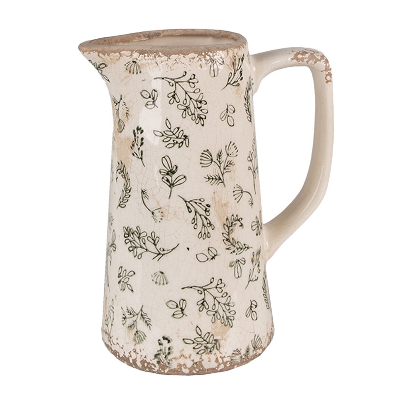 Clayre & Eef Dekorative Kanne 15x10x19 cm Grün Beige Keramik Blumen