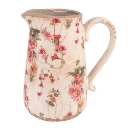 Clayre & Eef Dekorative Kanne 16x11x18 cm Rosa Beige Keramik Blumen