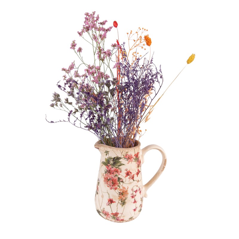 Clayre & Eef Dekorative Kanne 16x11x18 cm Rosa Beige Keramik Blumen