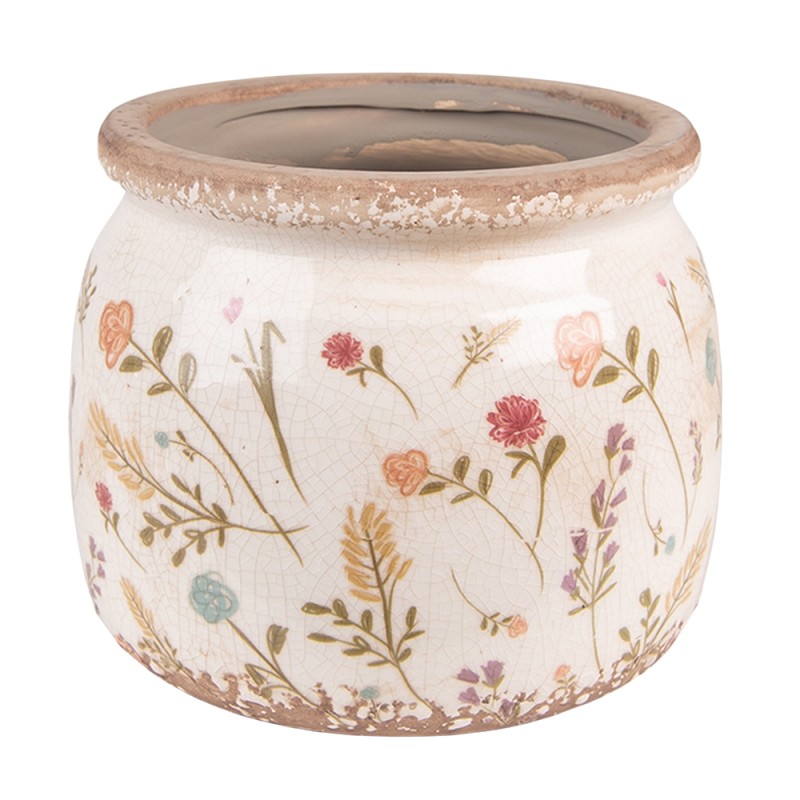 Clayre & Eef Pot de fleurs Ø 20x15 cm Rose Beige Céramique Fleurs