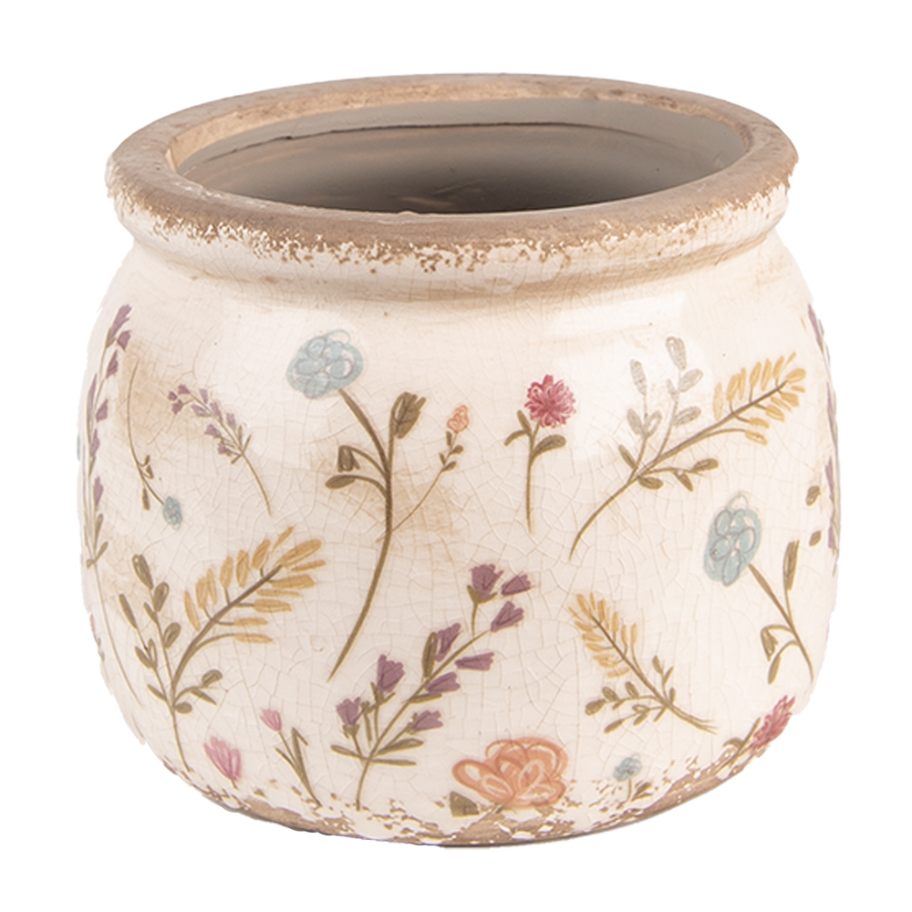 Clayre&Eef BloempotØ 12x9 cm Roze Beige Keramiek Bloemen afbeelding