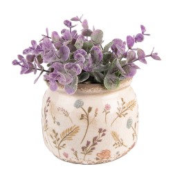 Clayre & Eef Planter Ø 12x9 cm Pink Beige Ceramic Flowers