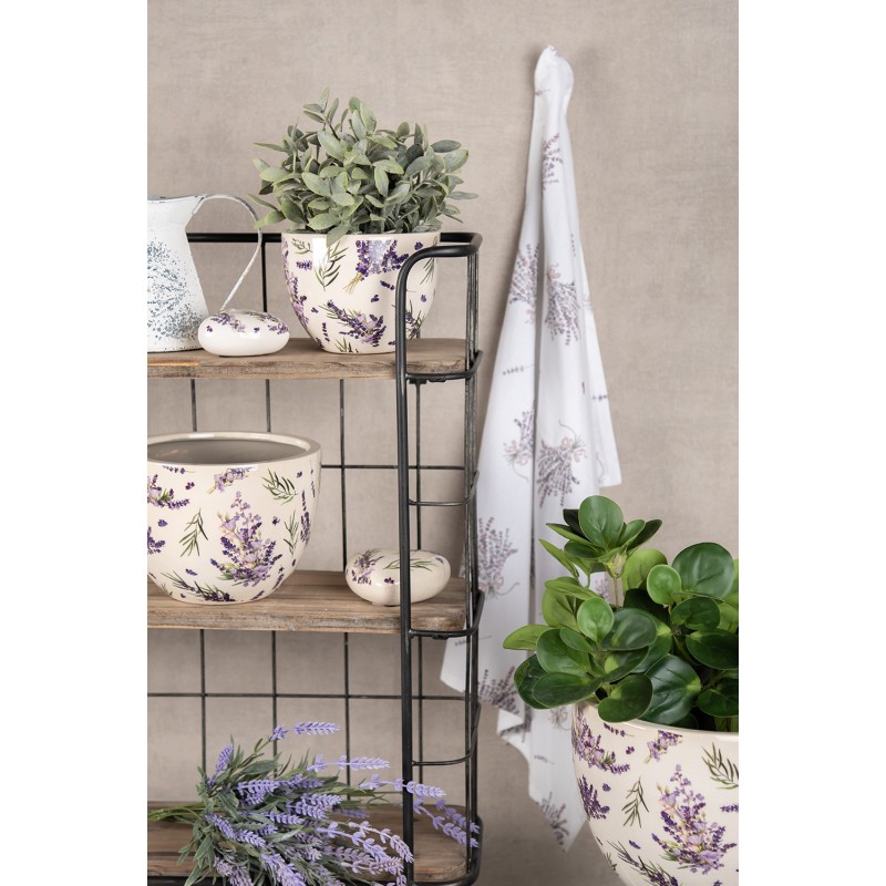 Clayre & Eef Bloempot  Ø 15x11 cm Paars Groen Keramiek Lavendel