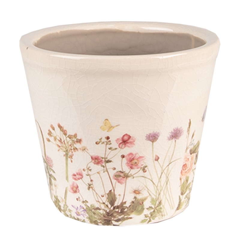 Clayre & Eef Planter Ø 12x10 cm Pink Beige Ceramic Flowers