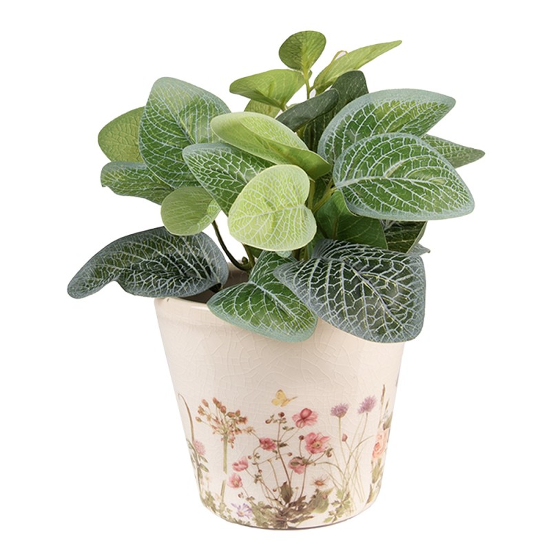 Clayre & Eef Planter Ø 12x10 cm Pink Beige Ceramic Flowers