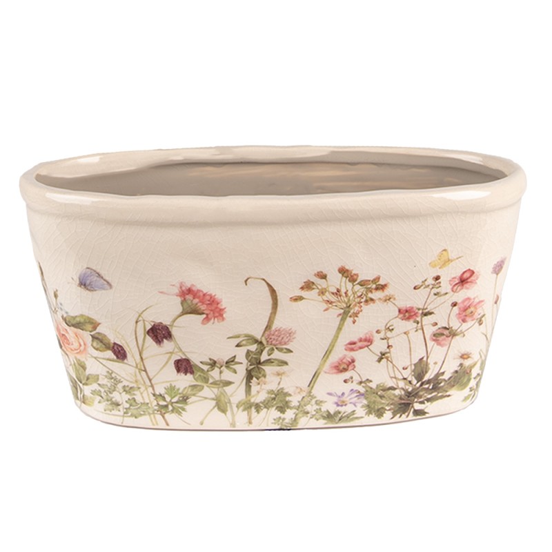 Clayre & Eef Fioriera 27x13x14 cm Rosa Beige Ceramica Ovale Fiori