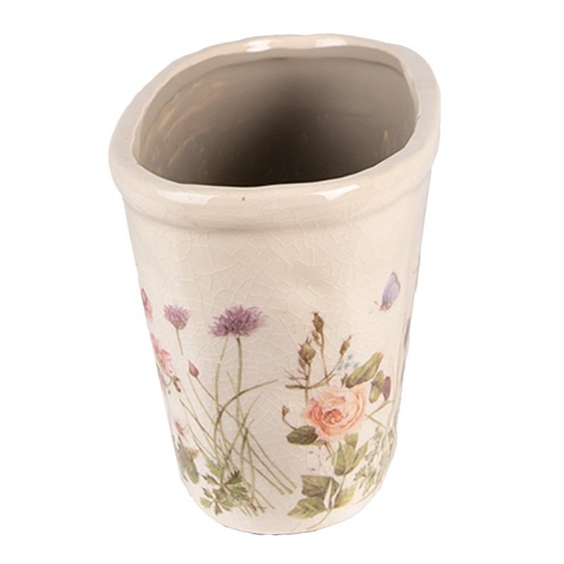 Clayre & Eef Fioriera 27x13x14 cm Rosa Beige Ceramica Ovale Fiori